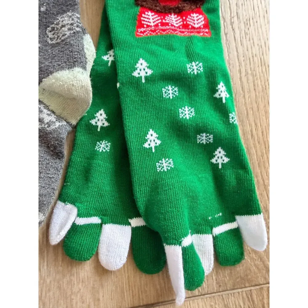 Cozy Christmas Toe Socks & Snowflake Pair - Youth US Size 13-3 Festive Bundle